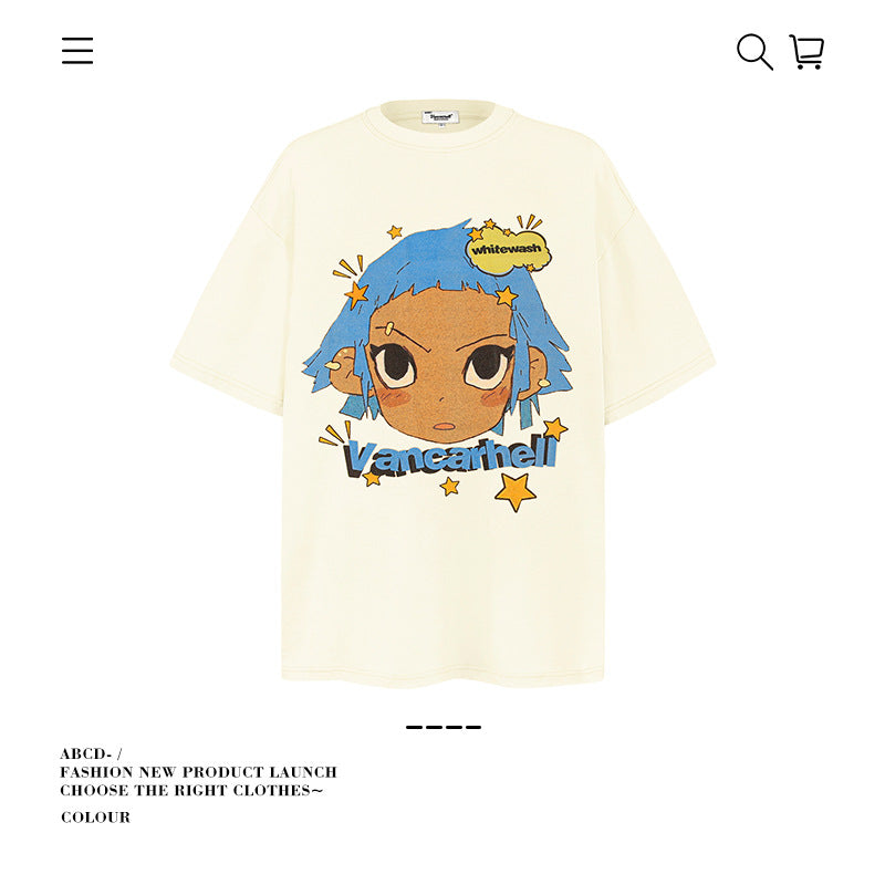 American vintage street T-shirt pure cotton men's and women's summer loose