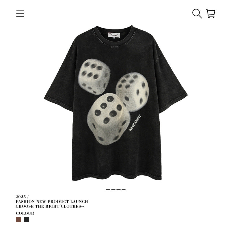 American vintage street T-shirt retro men's loose half-sleeved shirt