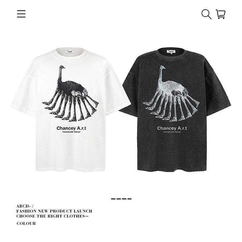 American vintage street T-shirt pure cotton abstract fun print men and women summer loose
