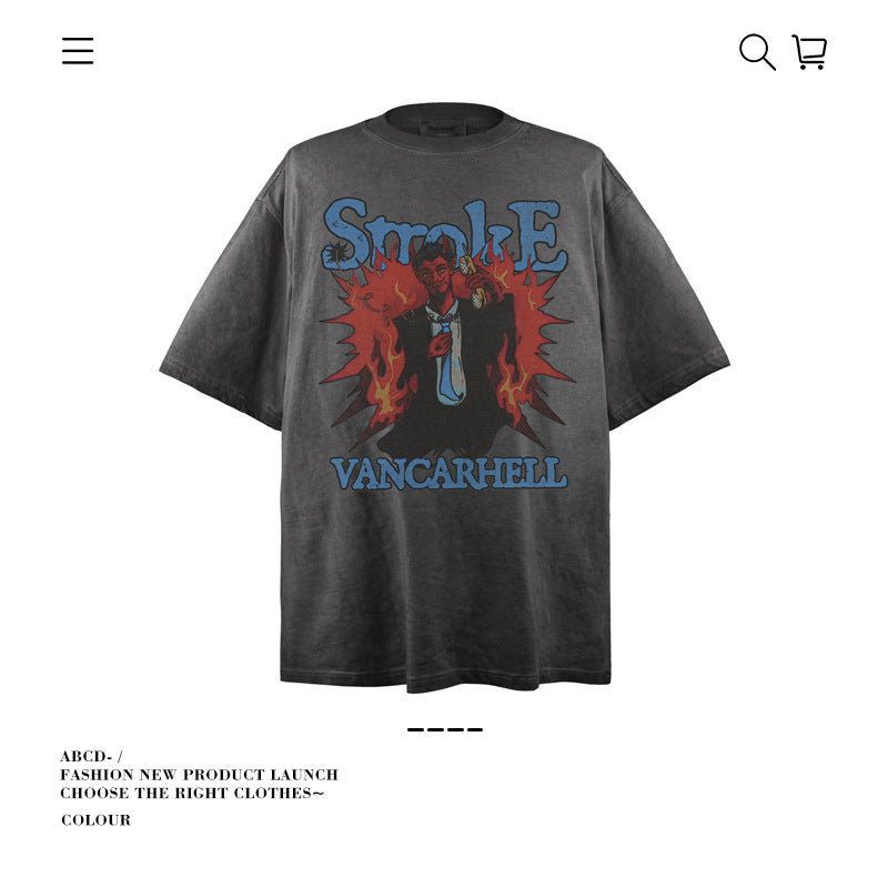 American vintage street T-shirt pure cotton men and women loose