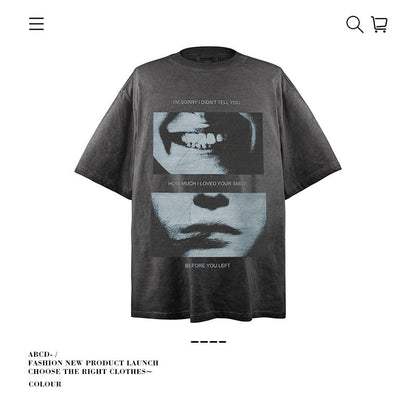 American vintage street T-shirt pure cotton retro men's and women's summer loose