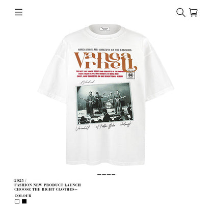 American vintage street T-shirt retro men's loose and old top