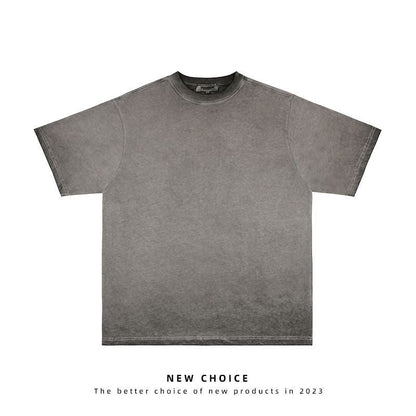 American vintage street T-shirt retro solid color men's loose half-sleeve shirt