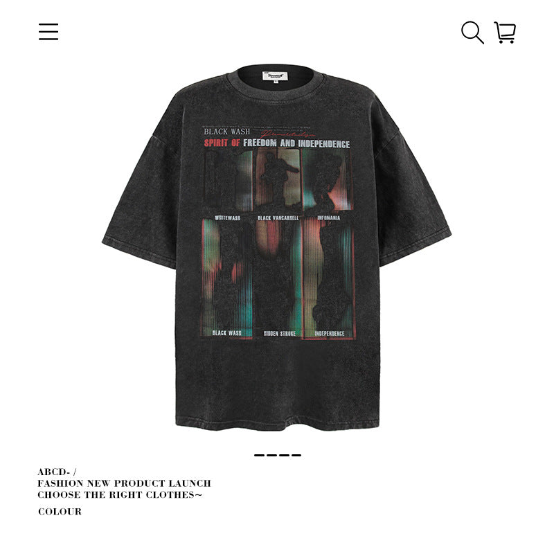 American vintage street T-shirt men's loose spring and summer half-sleeved shirt