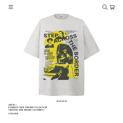 American vintage street T-shirt pure cotton retro men's and women's summer loose half sleeves