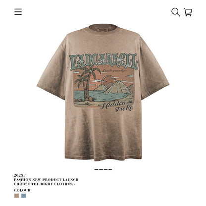American vintage street T-shirt retro Yabi style men loose