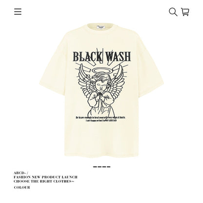 American vintage street T-shirt pure cotton retro men's and women's summer loose