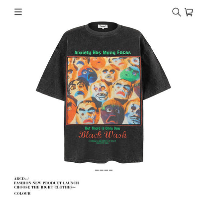American vintage street T-shirt retro men's summer loose half-sleeved shirt
