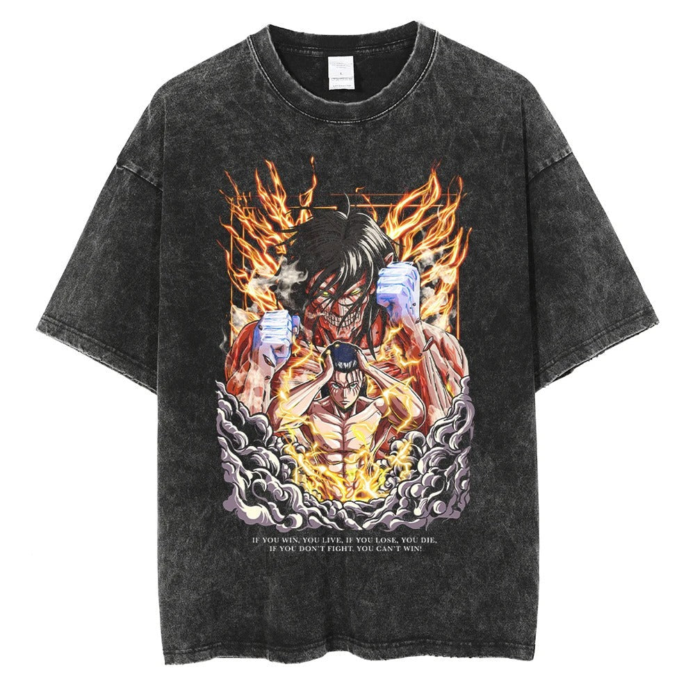 2024 Japanese Anime Graphic T Shirt Black Washed T-Shirt