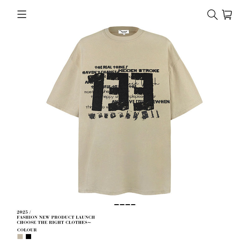 American vintage street T-shirt pure cotton retro men's and women's summer loose