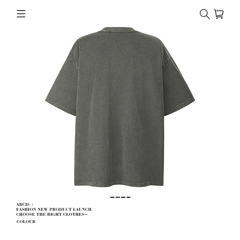 American vintage street T-shirt pure cotton retro men's and women's summer loose half sleeves