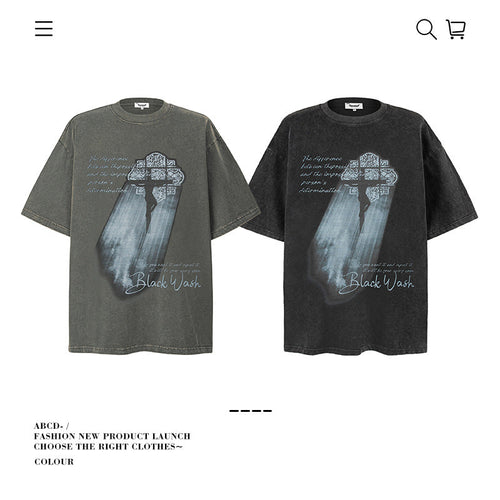 American vintage street T-shirt pure cotton retro men's and women's summer loose half sleeves