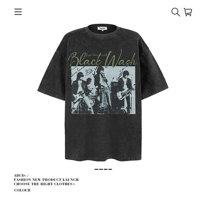 American vintage street T-shirt pure cotton retro men's and women's summer loose