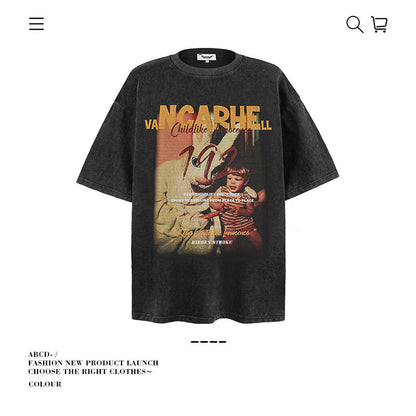 American vintage street T-shirt men's loose spring and summer half-sleeved shirt