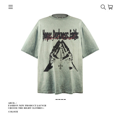 American vintage street T-shirt pure cotton retro men's and women's summer loose
