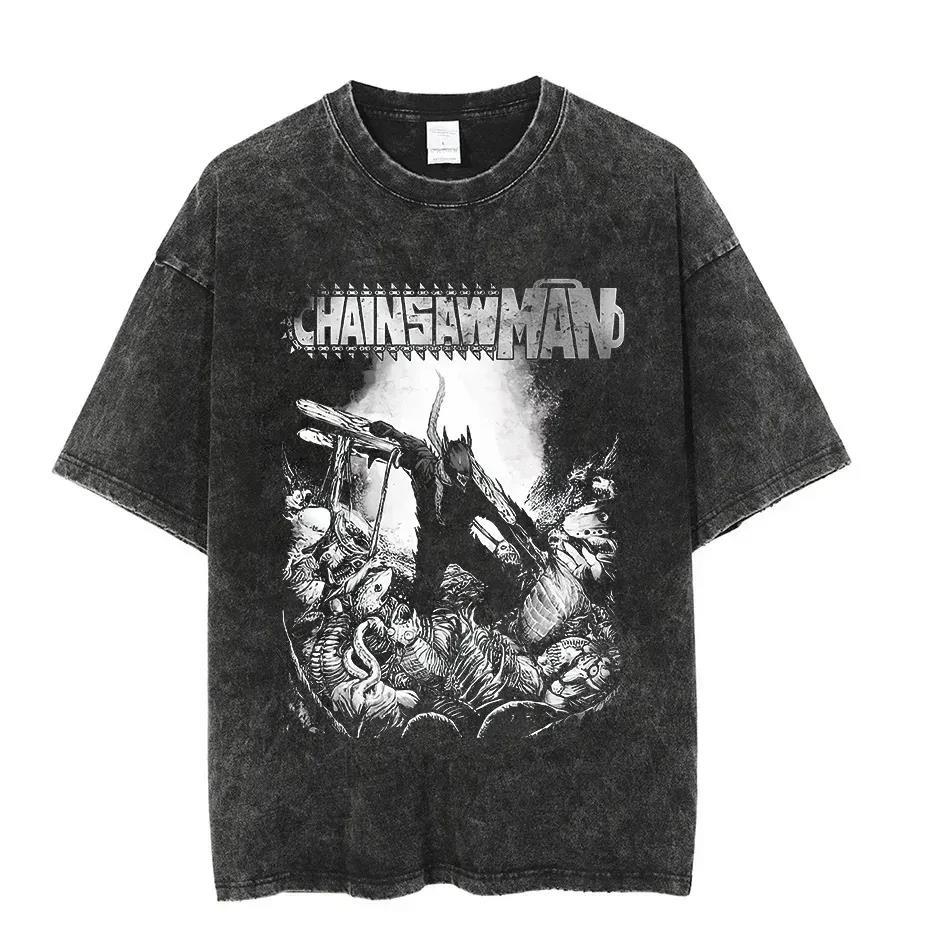 2024 Vintage Washed Tshirts Chainsaw Woman Anime T Shirt