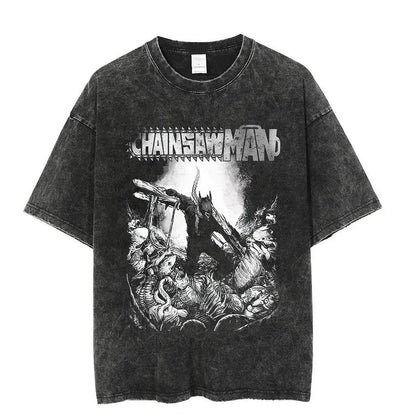 2024 Vintage Washed Tshirts Chainsaw Woman Anime T Shirt