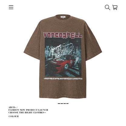 American vintage street T-shirt pure cotton retro men's and women's summer loose