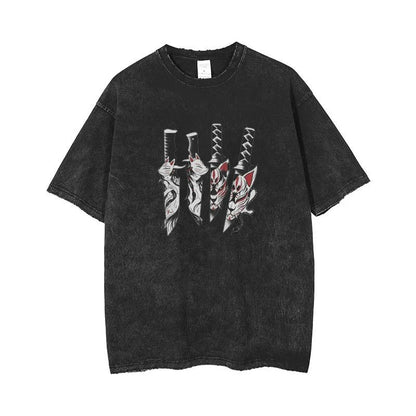 2024Anime Print Retro Washed Short Sleeved Loose