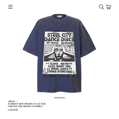 American vintage street T-shirt pure cotton men's and women's summer loose