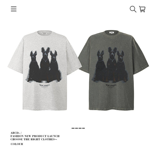 American vintage street T-shirt pure cotton men's and women's summer loose