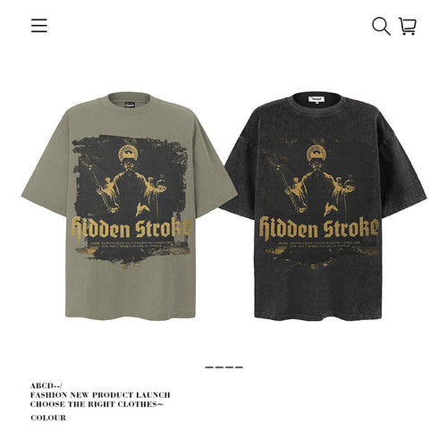 American vintage street T-shirt pure cotton retro men's and women's summer loose