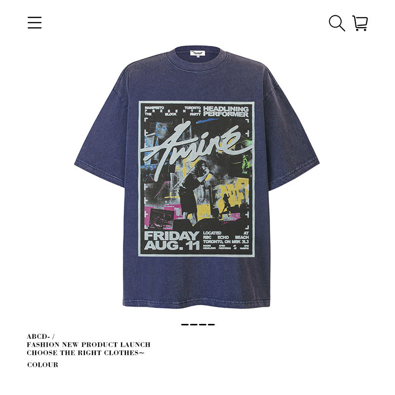 American vintage street T-shirt pure cotton retro men's and women's summer loose