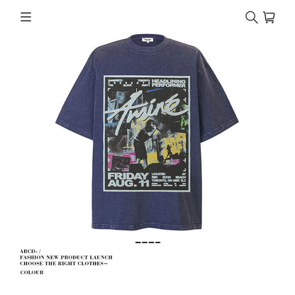 American vintage street T-shirt pure cotton retro men's and women's summer loose