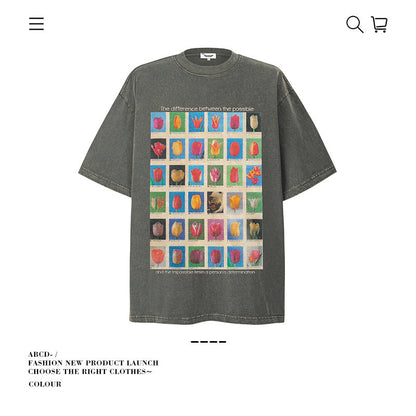 American vintage street T-shirt pure cotton men and women loose