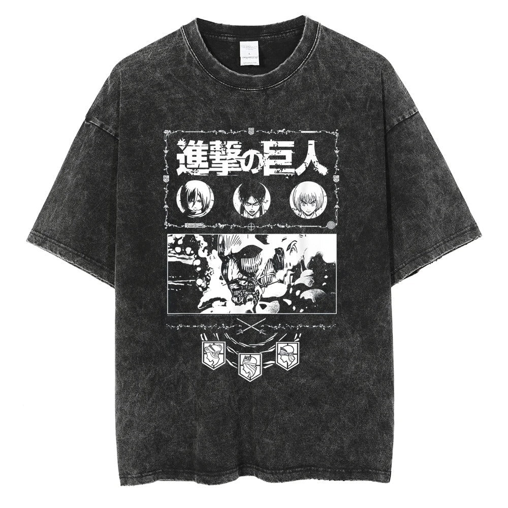 2024 Japanese Anime Graphic T Shirt Black Washed T-Shirt