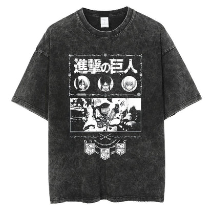 2024 Japanese Anime Graphic T Shirt Black Washed T-Shirt