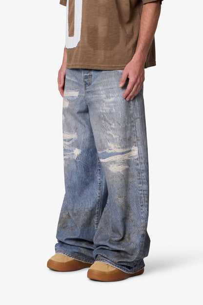 Oil Stain Printed Rave Denim - Blue