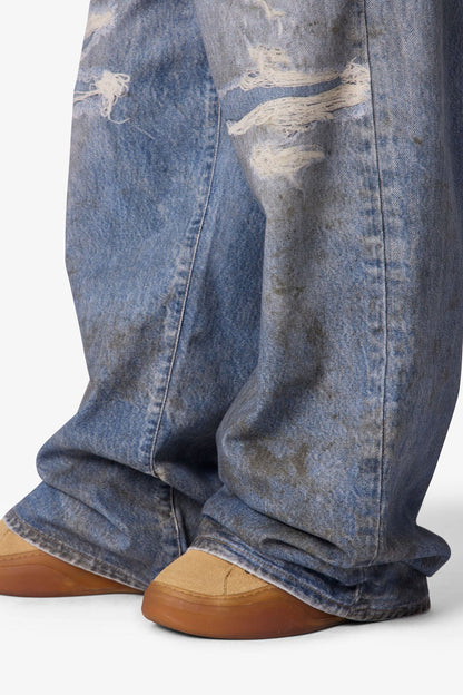 Oil Stain Printed Rave Denim - Blue