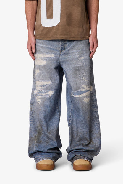 Oil Stain Printed Rave Denim - Blue