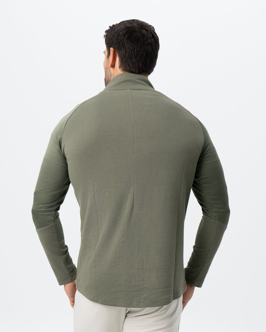 Waffle Knit Quarter Zip - Solid Olive