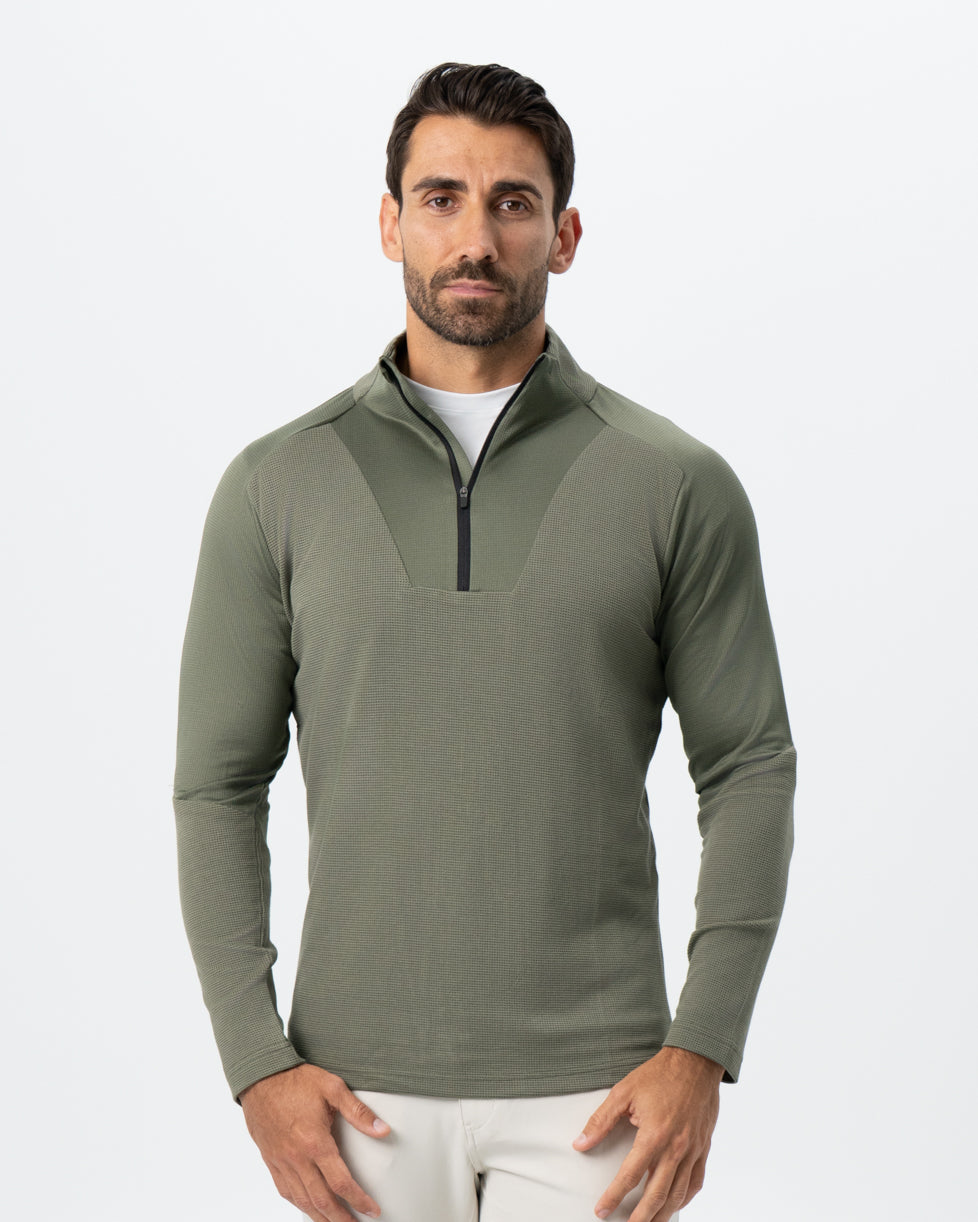 Waffle Knit Quarter Zip - Solid Olive