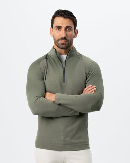 Waffle Knit Quarter Zip - Solid Olive