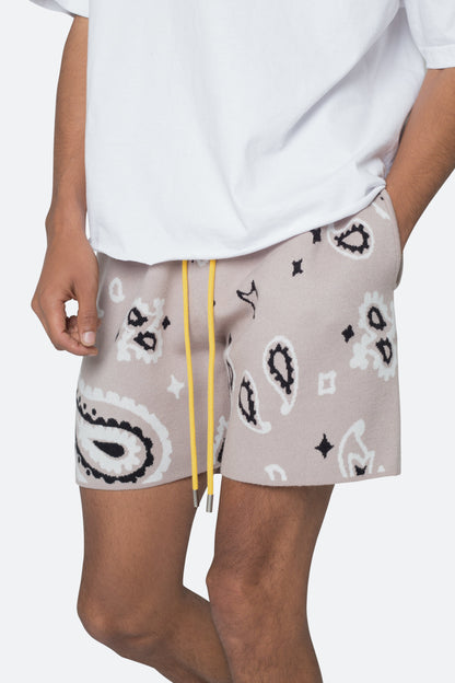 Paisley Knit Shorts - Taupe