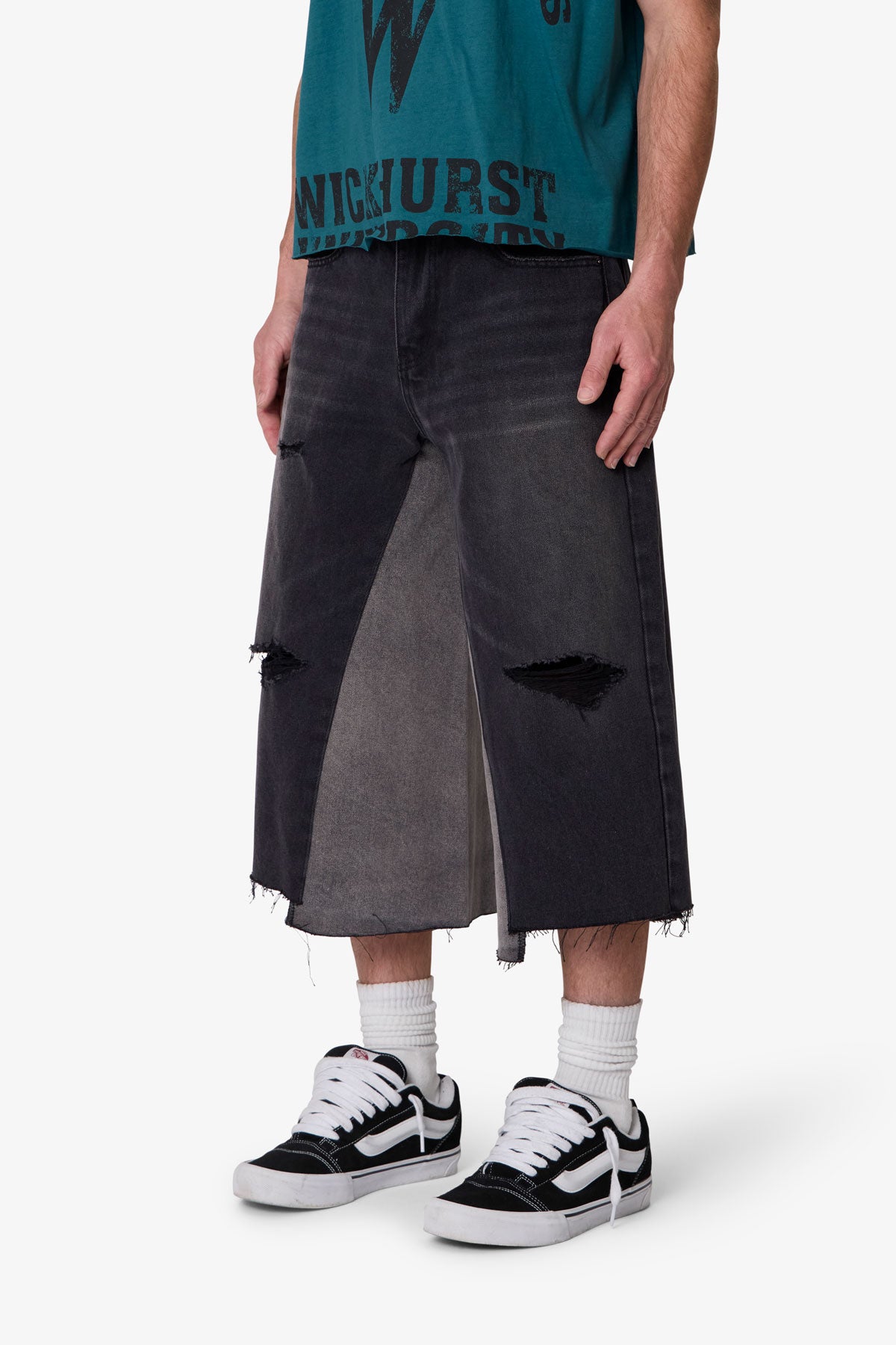 Paneled Denim Shorts - Washed Black