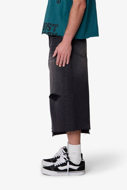 Paneled Denim Shorts - Washed Black