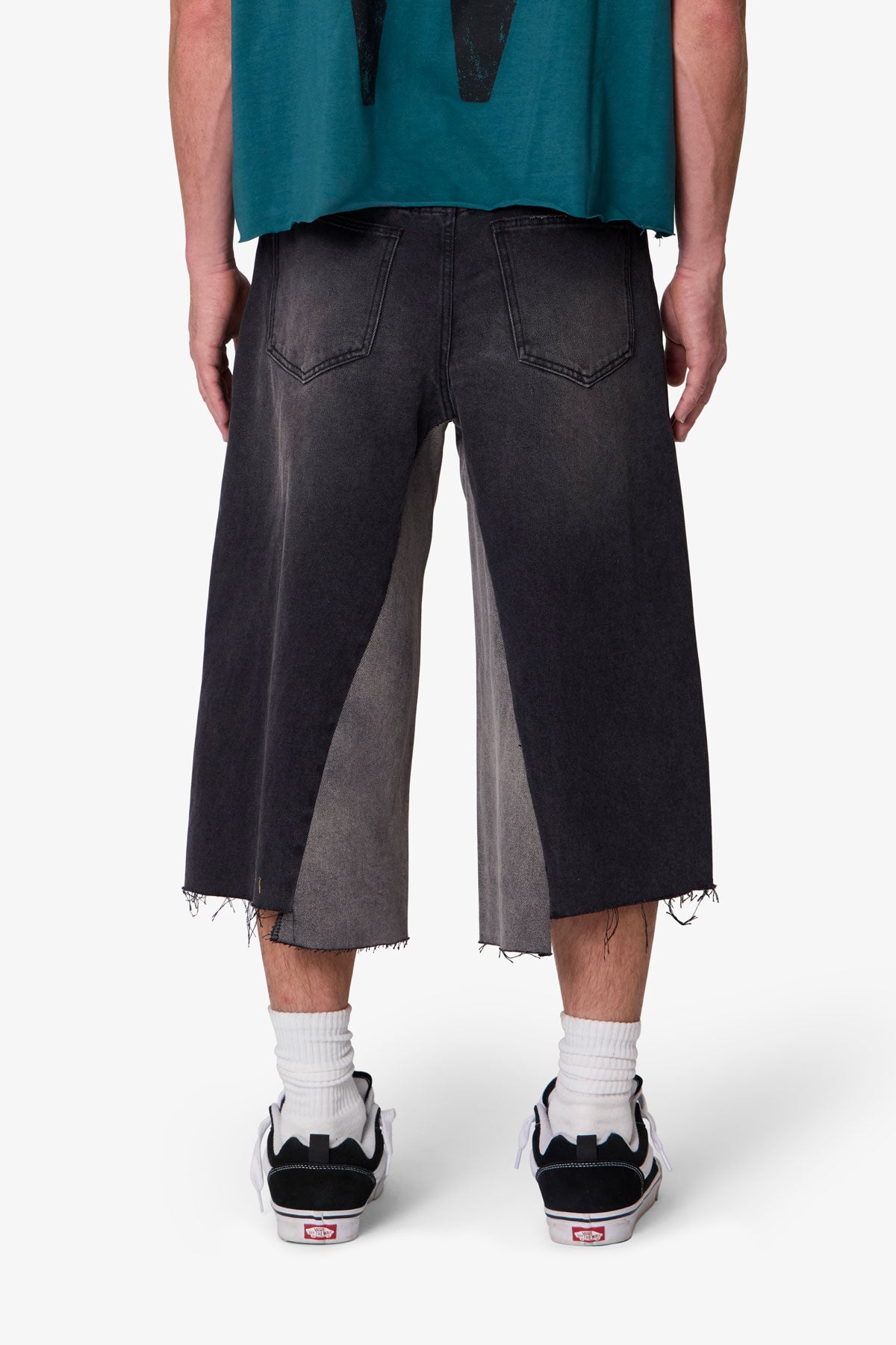 Paneled Denim Shorts - Washed Black