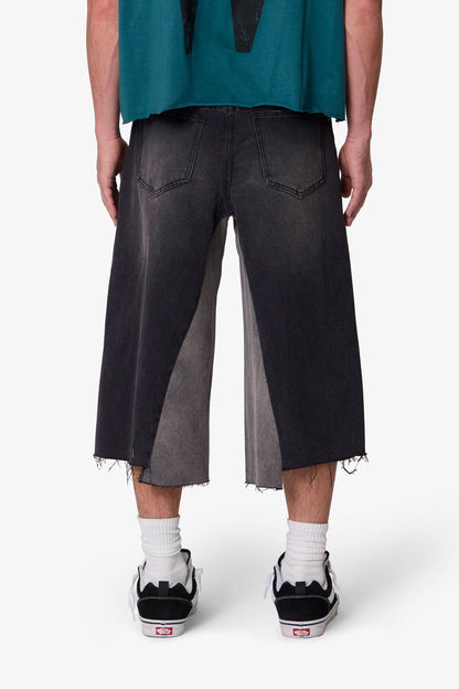 Paneled Denim Shorts - Washed Black