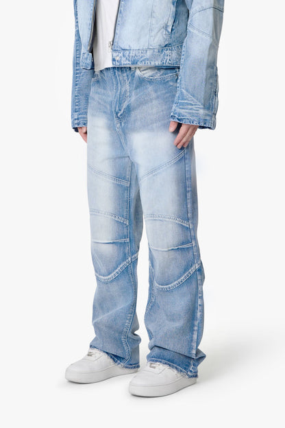 Paneled Moto Denim - Washed Blue