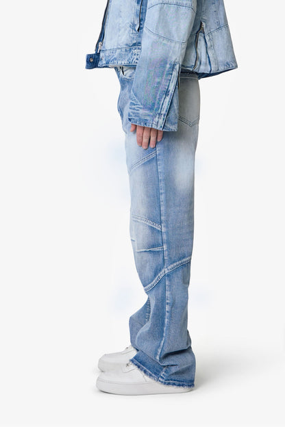 Paneled Moto Denim - Washed Blue
