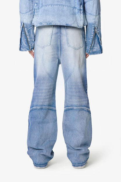 Paneled Moto Denim - Washed Blue