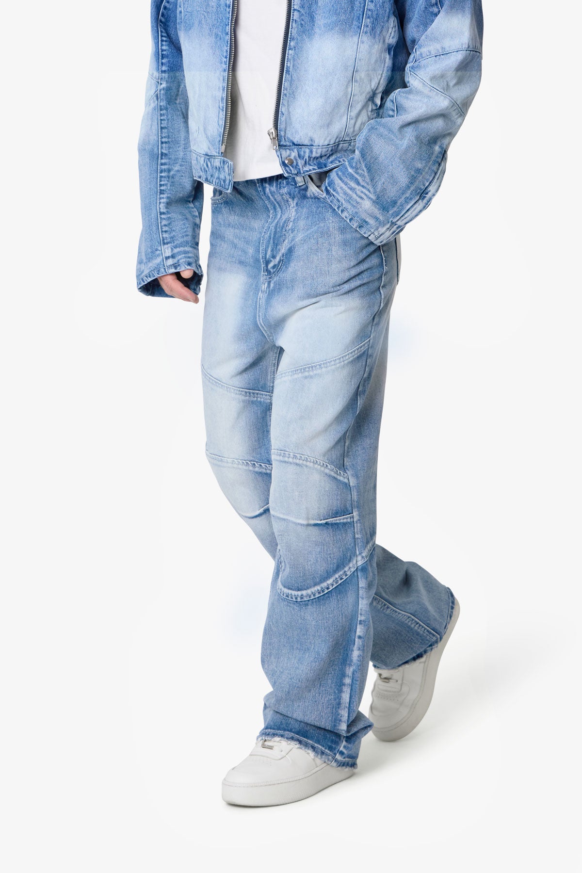 Paneled Moto Denim - Washed Blue