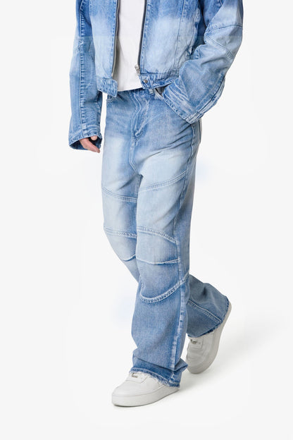 Paneled Moto Denim - Washed Blue