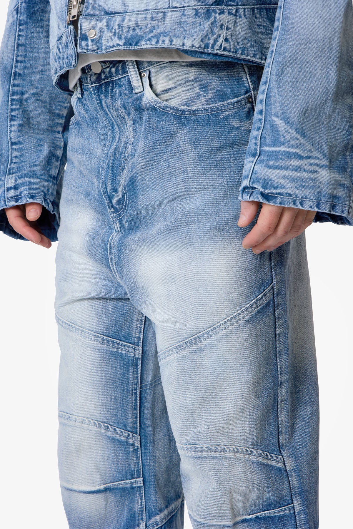 Paneled Moto Denim - Washed Blue