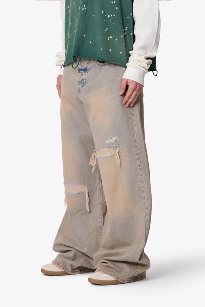 Patched Rave Denim - Washed Brown