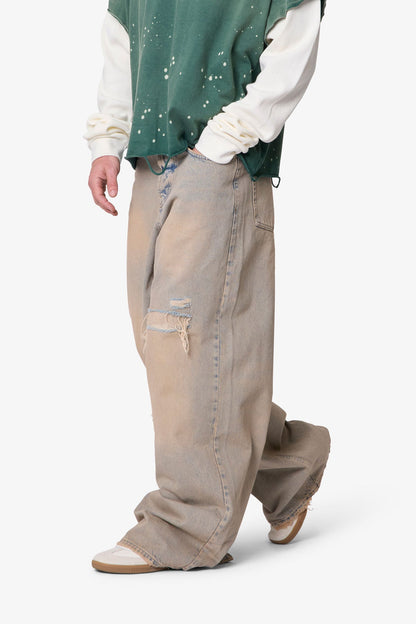 Patched Rave Denim - Washed Brown